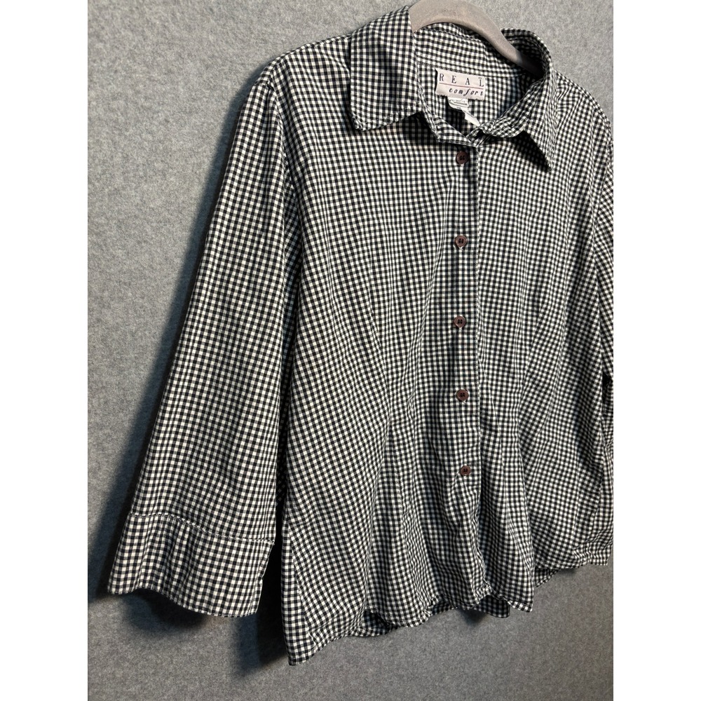 Real Comfort Gingham Button Front Blouse Womens PM Cottagecore Academia Top - Picture 3 of 8
